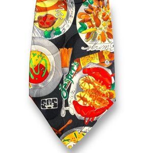 Vintage Nicole Miller Colorful 1992 Food-Themed Silk Cooking Tie